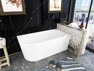Bath 19 Right Hand Corner Back to Wall Freestanding Bath 1400mm - Gloss White