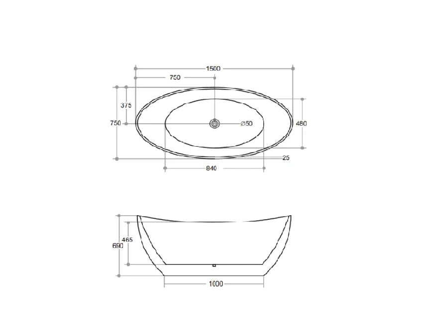 Oval Freestanding Bath 1500 / 1660mm - Gloss White