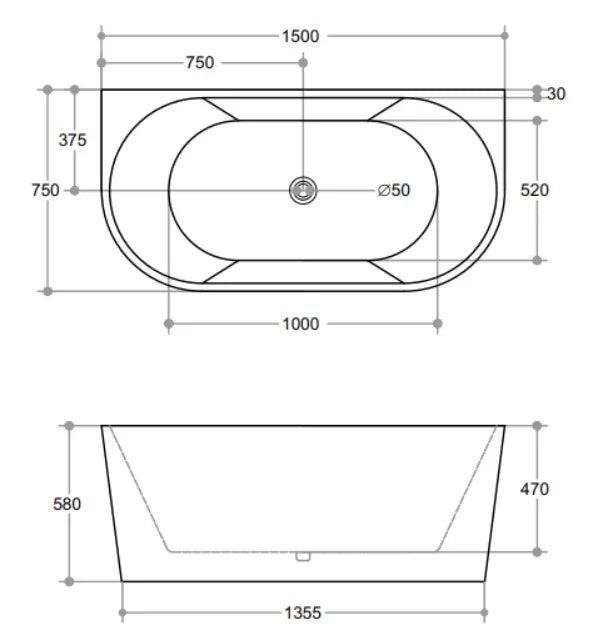 Oval Freestanding Bath 1500 / 1660mm - Black & White