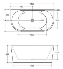 Oval Freestanding Bath 1500 / 1660mm - Black & White