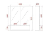 Mirror Cabinet with Open Shelf Pencil Edge 600/750/900/1200/1480x750mm - Matte Black