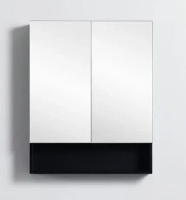 Mirror Cabinet with Open Shelf Pencil Edge 600/750/900/1200/1480x750mm - Matte Black
