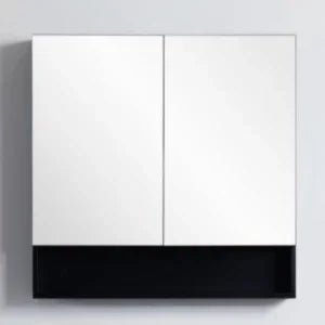 Mirror Cabinet with Open Shelf Pencil Edge 600/750/900/1200/1480x750mm - Matte Black