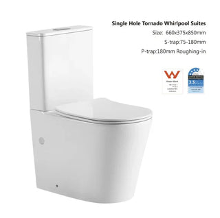 Raised Height Back To Wall Tornado Rimless Flush Toilet Suite with Soft Close Seat - White (4 Star) - Stock Clearance