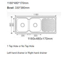 Double Bowls with Drainer Topmount Kitchen Sink 1180x480mm - Stainless Steel