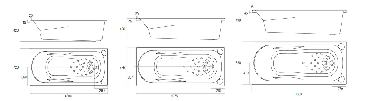 Insert Bath 1500/1675/1800mm Acrylic White (Tile Flange) - Gloss White