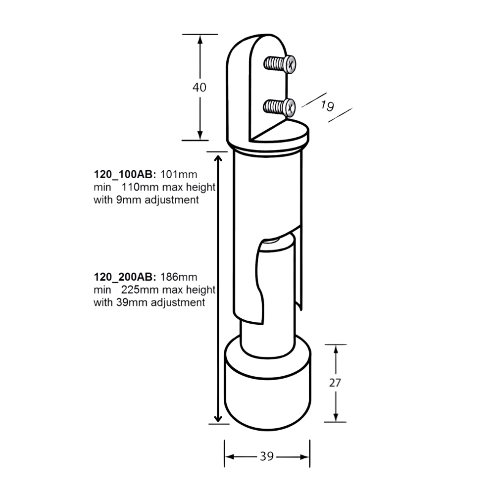 200mm Heavy Duty Full Leg in Aluminium - 120_200AB