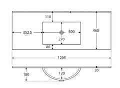Gloss White Rectangle Bowl 465mm Depth Ceramic Vanity Top (No Taphole) - Various Sizes