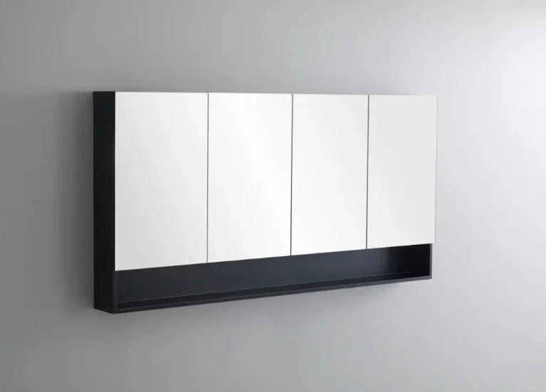 Mirror Cabinet with Open Shelf Pencil Edge 600/750/900/1200/1480x750mm - Matte Black