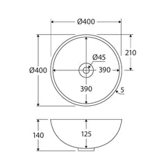 Axis Round Above Counter Ceramic Basin 400x400mm - Various Colours