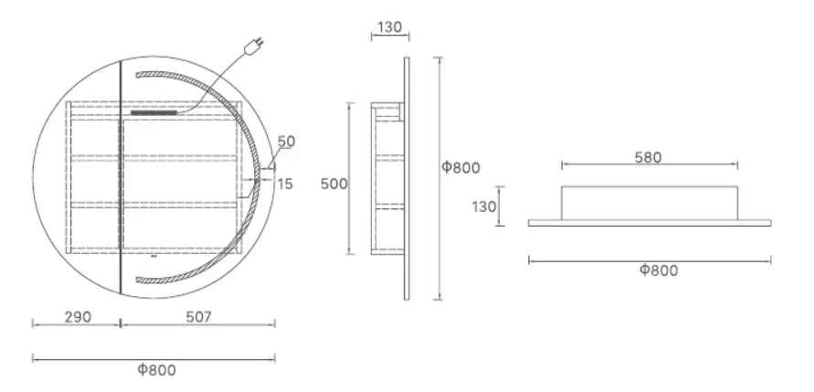 Round LED Mirror Cabinet with Demister