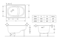 Ultra Compact Pressed Steel Drop in / Inset Bath 1200 mm - Enamelled White