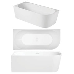 Left Hand Corner Back to Wall Freestanding Bath 1400mm - Gloss White