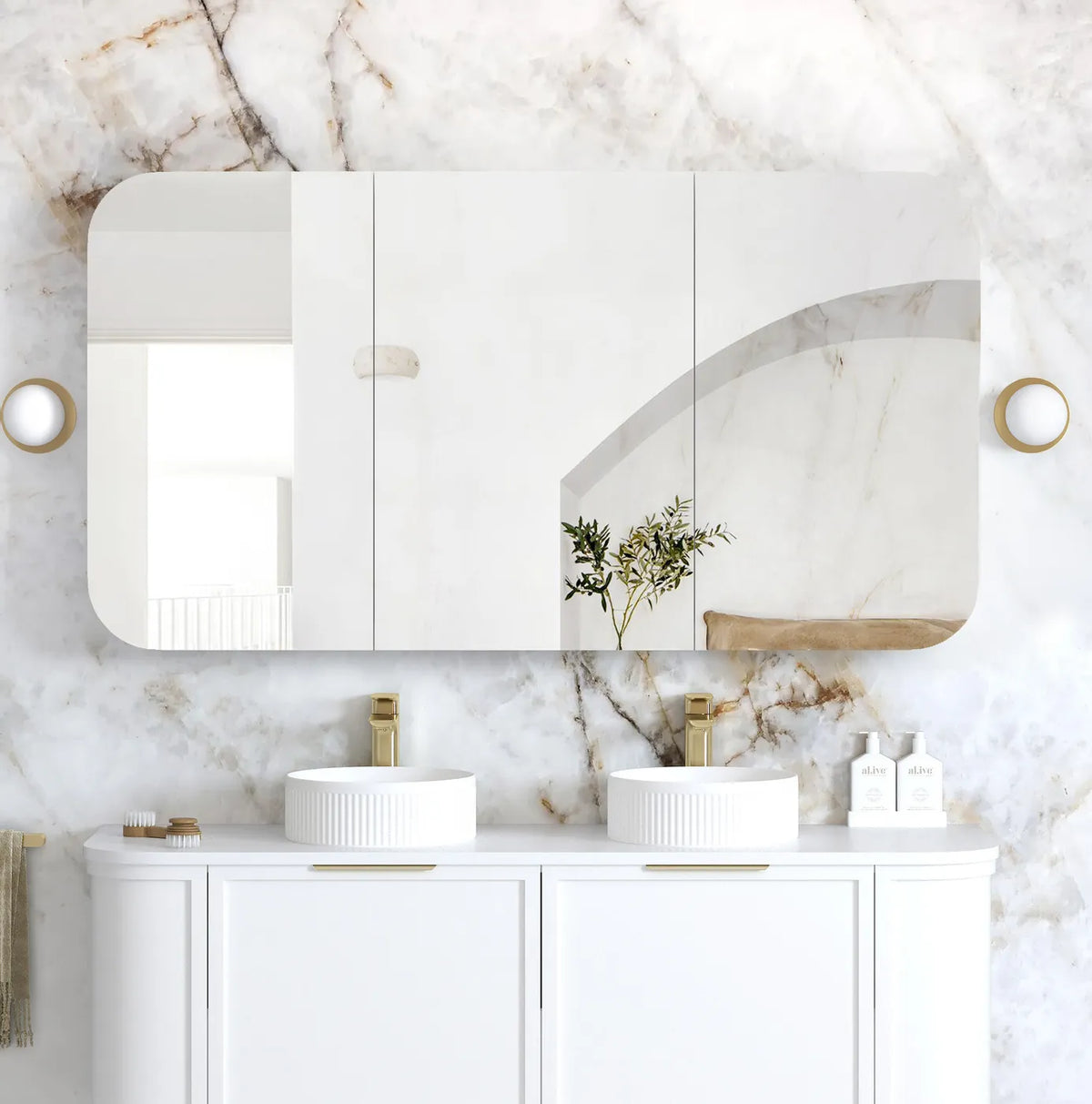 Soft Square Mirror Cabinet Pencil Edge 900/1200/1500/1800mm - Matte White / Natural Oak / Sable Walnut
