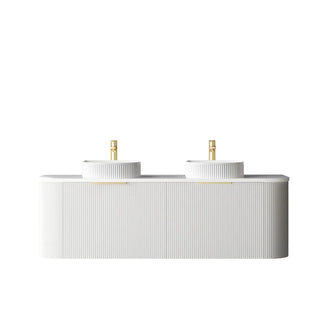 BV63WH Curved Fluted Matte White Wall Hung Vanity with Satin White Stone Top - 1500mm (Stock Clearance)