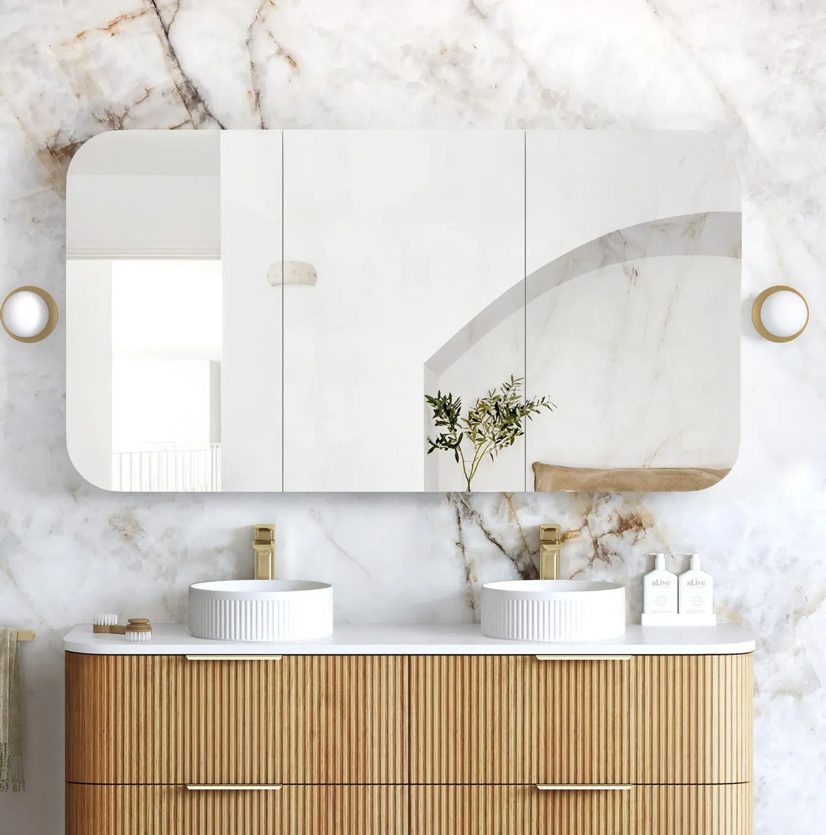 Soft Square Mirror Cabinet Pencil Edge 900/1200/1500/1800mm - Matte White / Natural Oak / Sable Walnut