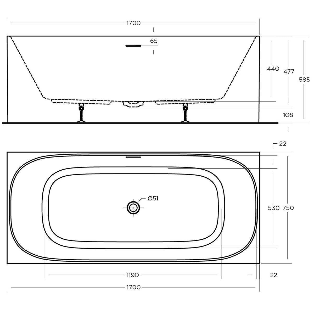 Corner Back to Wall Freestanding Bath with Overflow 1400 / 1500 / 1700mm - Gloss White