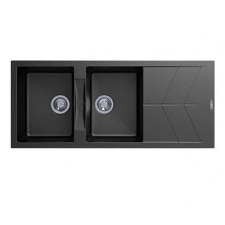 Granite Black Double Bowls with Drainer Topmount Kitchen Sink 1160x500mm - Various Colours
