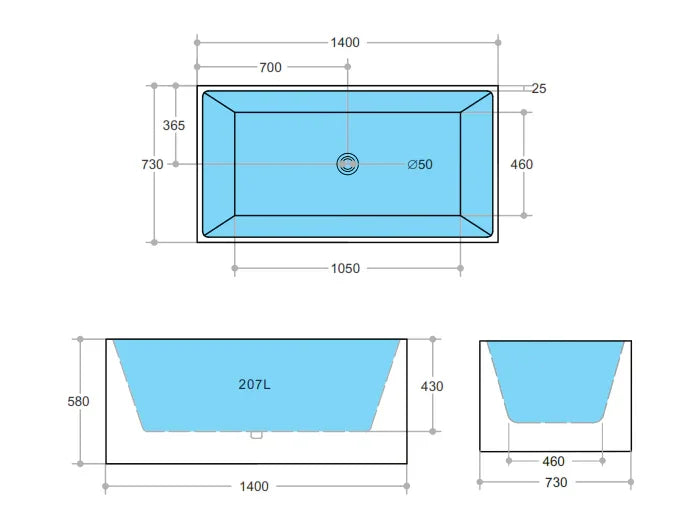 Multi Fit Corner Back to Wall Freestanding Bath 1000 / 1200 / 1300 / 1400 / 1500 / 1700mm - Gloss White