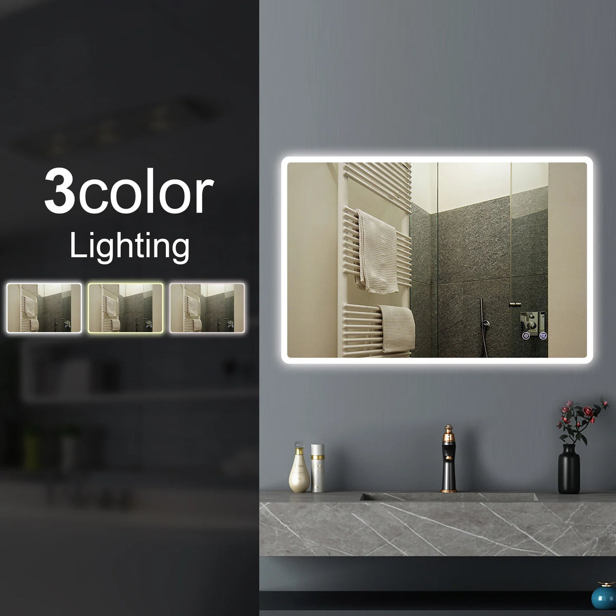 Rectangle Frameless Front Lit LED Bathroom Mirror Touch-on Switch - Various Sizes