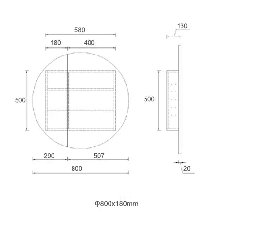 Round Mirror Cabinet Pencil Edge 800mm - Various Colours