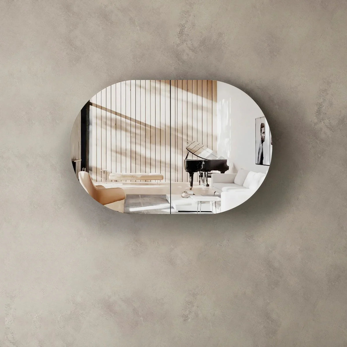 Oval Mirror Cabinet Pencil Edge 900x600 / 1200x750 / 1500x900mm - Various Colours