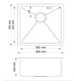 Single Bowl Drop in/Undermount Kitchen / Laundry Sink 550x450mm - Various Colours