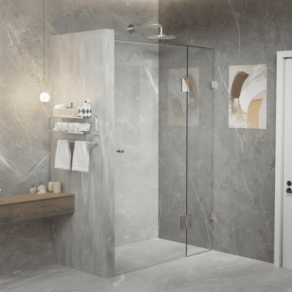 SS33 10mm Semi-Frameless Hinged Shower Screen – Wall to Wall, 745–1520mm, 2000mm/2100mm High, Various Colours