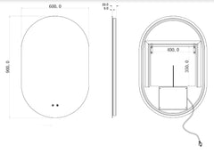 Pill Shape LED Mirror Backlit with Demister 450/600x900mm - 3 Colours Lighting