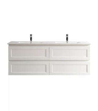 Ex-Display Matte White Shaker Double Bowls Wall Hung Vanity - 1500x465mm (Floor Display Clearance)