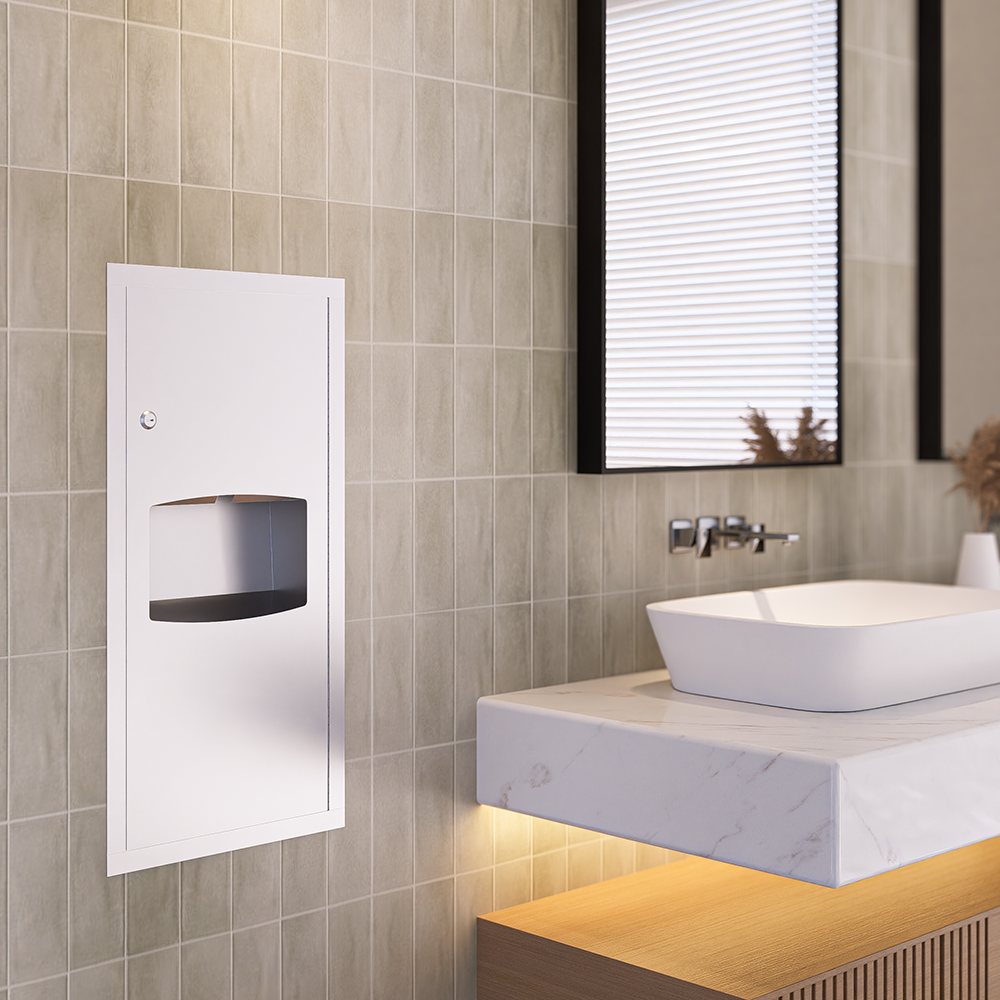 Recessed Paper Towel Dispenser & Waste Receptacle in Satin Stainless Steel - ML710_REC_MK3