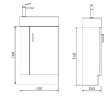 BV33 Compact Freestanding Vanity 500x250mm - Various Colours