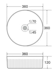 Aliso Fluted Above Counter Ceramic Basin 360x360mm - Various Colours