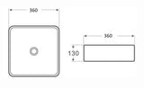 Seraph Square Above Counter Ceramic Basin 360x360mm - Various Colours