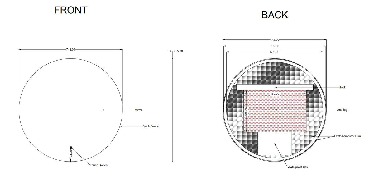 Round Framed LED Mirror with Demister - Frame