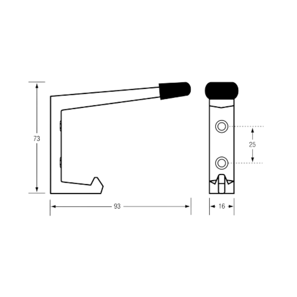 Coat Hook with Bumper in Satin Chrome Plate - 202_HOOK_SCP