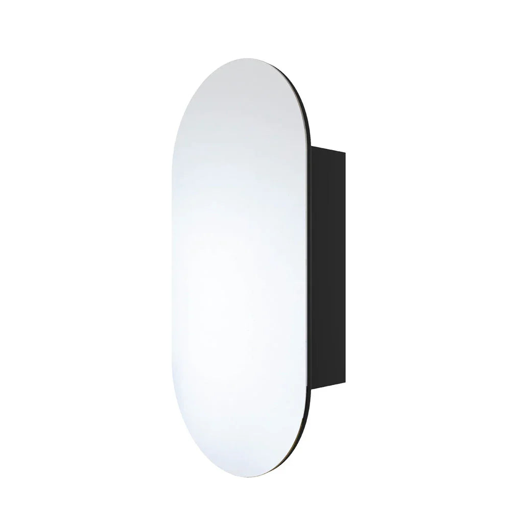Pill Shape Mirror Cabinet Pencil Edge 450x900mm - Matte White / Matte Black / Woodgrain