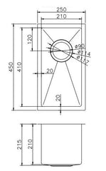 Single Bowl Drop in/Undermount Kitchen / Laundry Sink 250x440mm - Various Colours