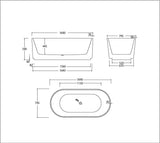 Oval Freestanding Fluted Bath 1500 / 1700mm - Gloss White