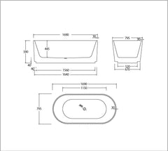 Oval Freestanding Fluted Bath 1500 / 1700mm - Gloss White