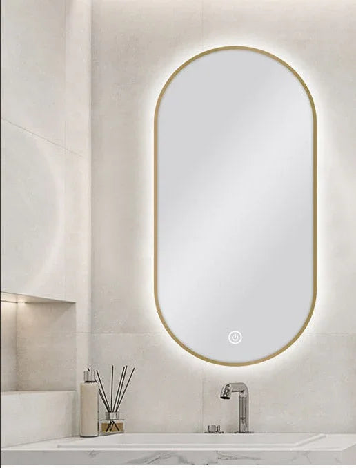 Pill Shape Framed LED Mirror with Demister 450x900mm - Various Colours Frame