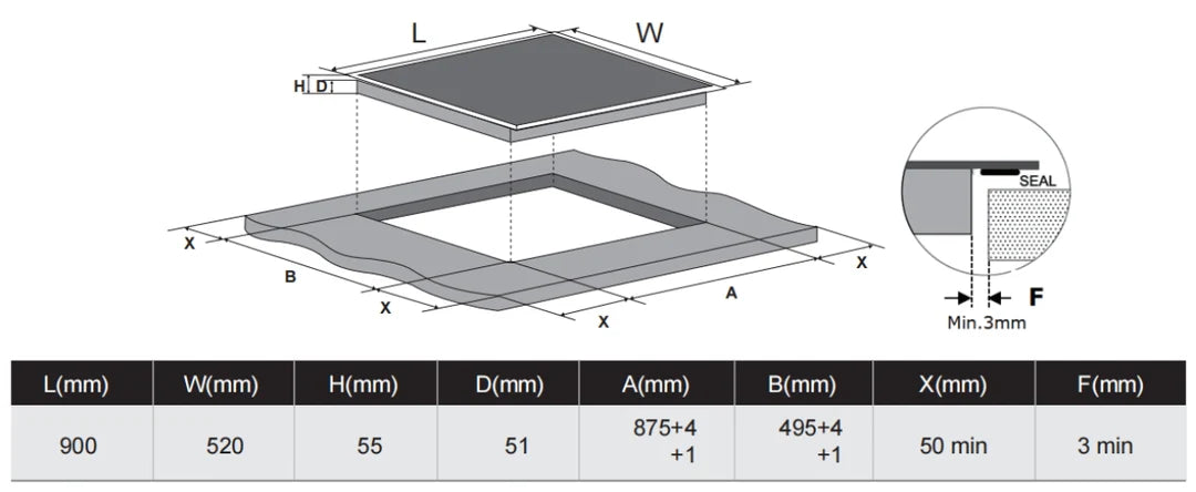 Carysil Built-In Ceramic Hob Cooktop 90CM