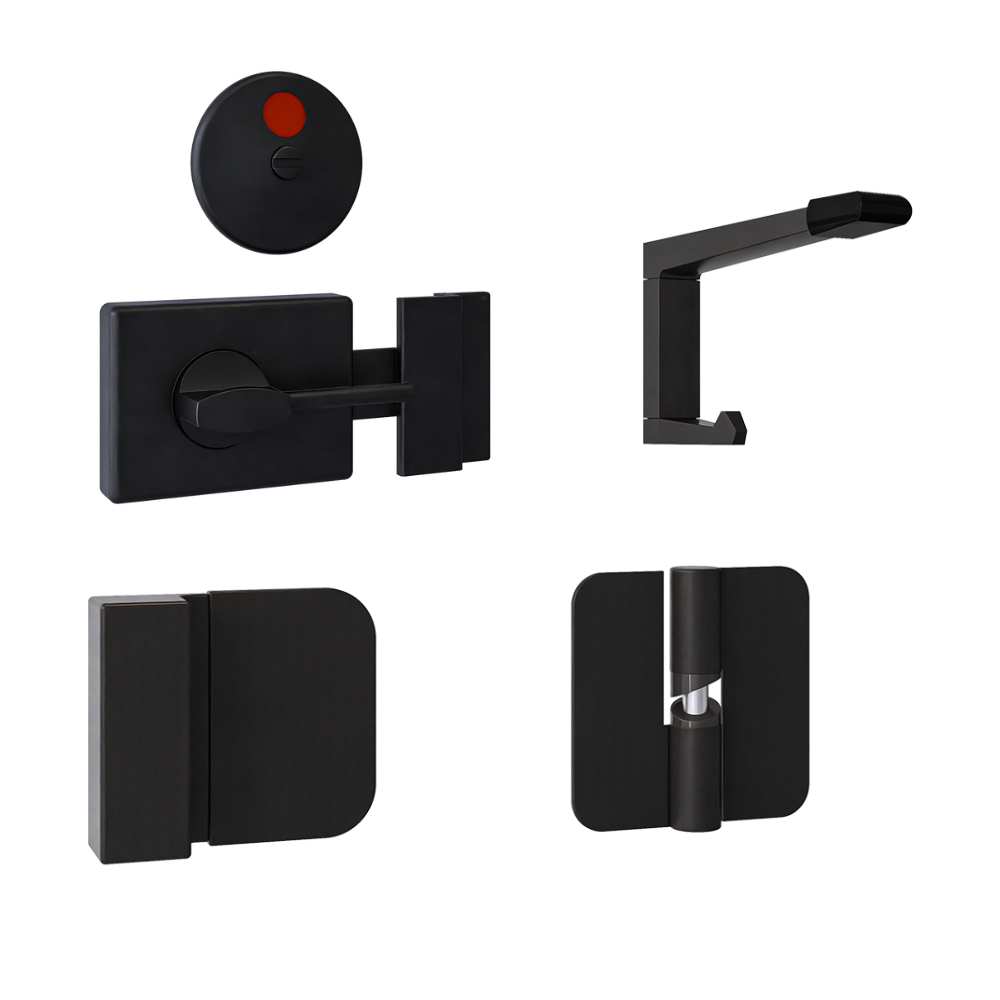 106C Ambulant Gravity Hinge Kit in Designer Black - 106C-RHHC3-300AMB-202C-101C-BLK (Right Hand; Hold Closed)