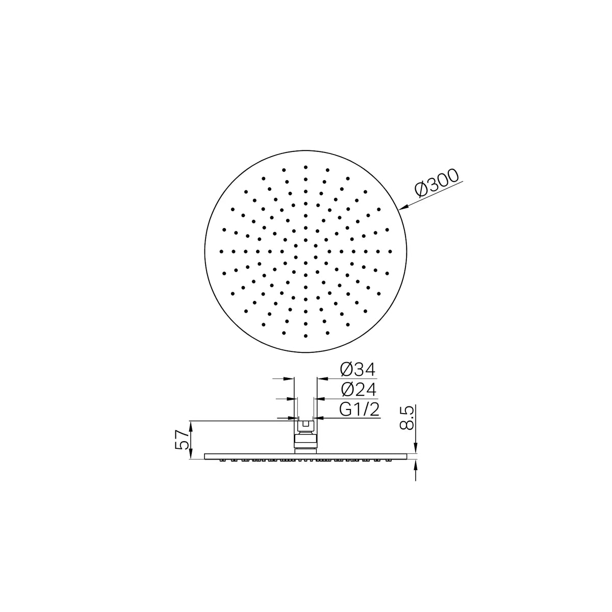 Round Overhead Shower Head 300mm (Brass Made) - Various Colours