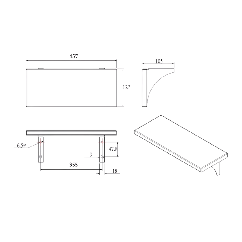 457mm Utility Shelf in Satin Stainless Steel - ML950_18