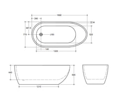 Egg Shape Oval Freestanding Bath 1690 mm - Gloss White
