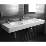 Horizon Large Double Matte White Wall Hung Solid Surface Basin 1400x450mm
