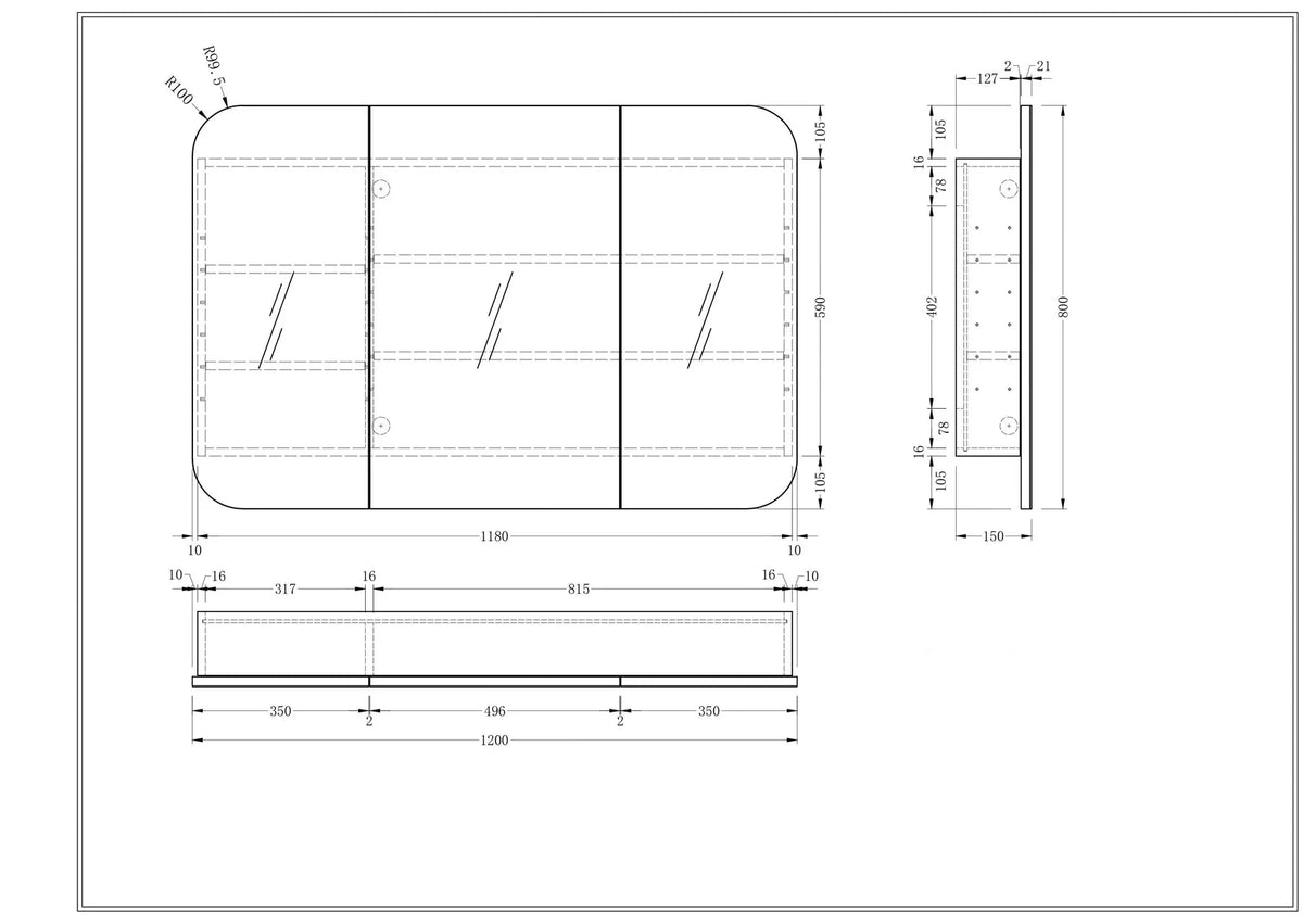 Soft Square Mirror Cabinet Pencil Edge