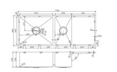 Double Bowls with Drainer Undermount/Topmount Kitchen Sink 1160x460mm -Stainless Steel