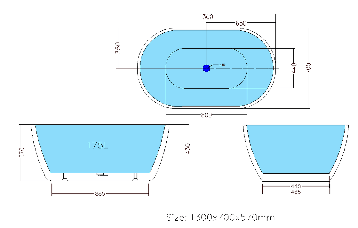Oval Freestanding Bath 1000 / 1300 / 1400 / 1530 / 1600 / 1700 mm - Gloss White